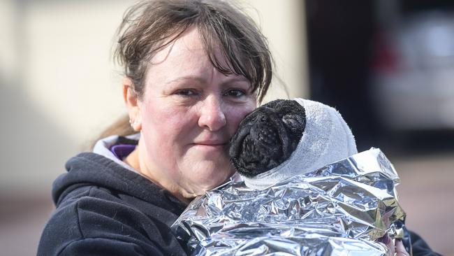 Friend Donna McClarty has been caring for pug yogi after a fire broke out at a Parafield Gardens home. Picture: RoyVPhotography