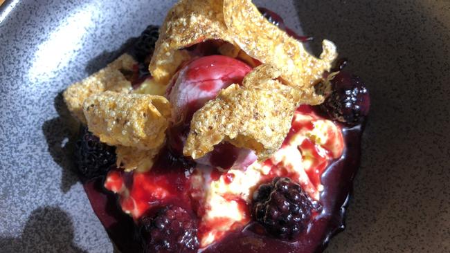 Blackberry, corn and chipotle dessert at The Currant Shed. Picture: Simon Wilkinson