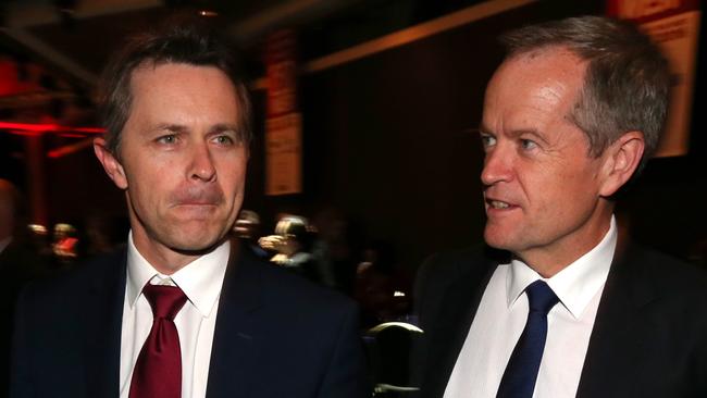 Opposition Leader Bill Shorten with Labor Communication Spokesman Jason Clare. Picture: Lyndon Mechielsen