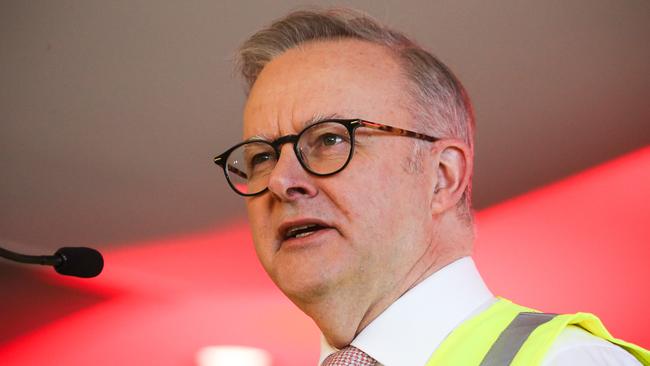 Prime Minister Anthony Albanese at the official opening of the Coles Automatic Distribution Centre in Sydney. Picture: NewsWire/Gaye Gerard