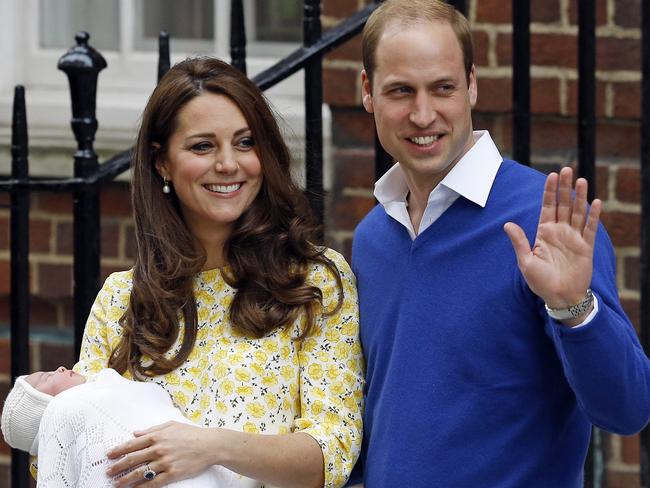 FILE - In this Saturday, May 2, 2015. file photo, Kate Duchess of Cambridge and Prince William smile as they carry their newborn baby princess from The Lindo Wing of St. Mary's Hospital, in London Britain's newborn princess has been named Charlotte Elizabeth Diana it was announced on Monday May 4. (AP Photo/Kirsty Wigglesworth, File)