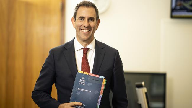 Australian Treasurer Jim Chalmers with his 2022 federal budget. Picture: NCA NewsWire/Gary Ramage