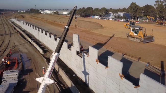 Reinforced concrete walls are being placed together near the Braeside industrial zone. Source: Major Road Projects Victoria