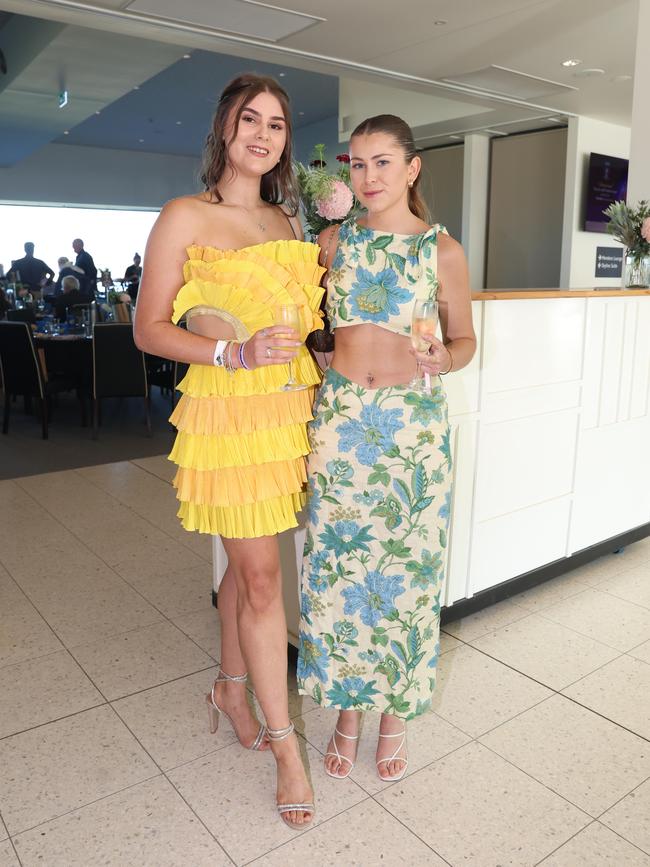 MELBOURNE, AUSTRALIA - MARCH 15 2024 Stephanie Hallam and Nina Taylor attend the 2024 Pakenham Cup Picture: Brendan Beckett