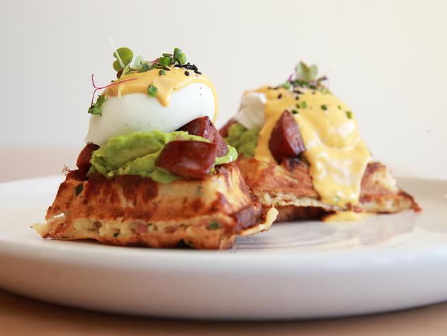 Eggs benedict is on the all-day menu at Miss Jones Cafe in New Farm