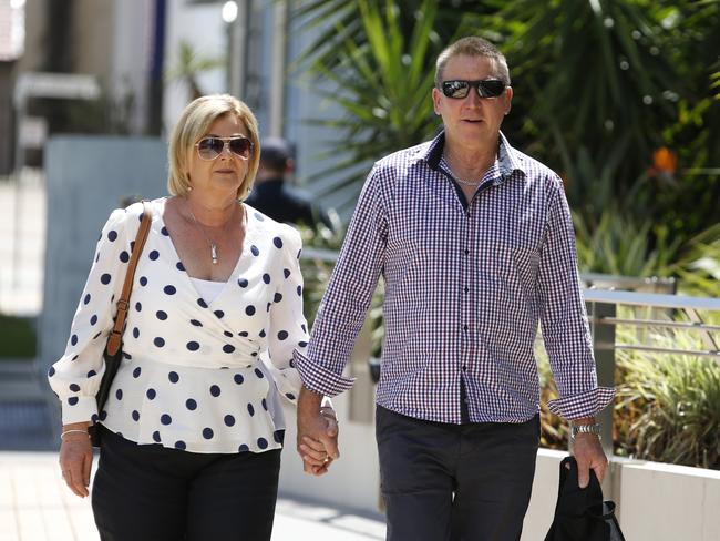 Shane Goodchild (right), father of Kate Goodchild and Luke Dorsett, arrives at the inquest into the Dreamworld ride disaster. Picture: AAP Image/Regi Varghese