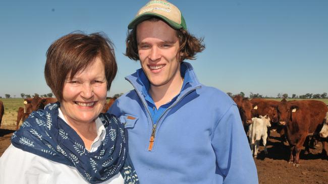 Forward thinking: Amanda Barlow and her son Niall with Shorthorns on their farm in southern NSW. Picture: James Wagstaff