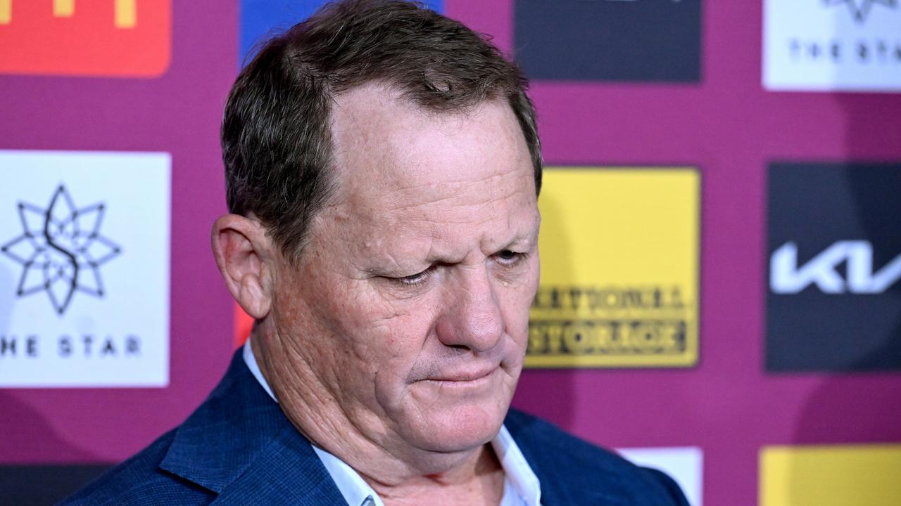 BRISBANE, AUSTRALIA - SEPTEMBER 27: Sacked coach Kevin Walters speaks to the media during a Brisbane Broncos NRL press conference at Clive Berghofer Field on September 27, 2024 in Brisbane, Australia. (Photo by Bradley Kanaris/Getty Images)