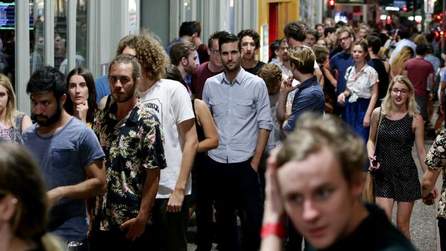 The queue outside The Foundry on Wickham St.