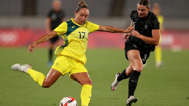 Kyah Simon was in superb touch for the Matildas at Tokyo Stadium. Picture: Getty Images