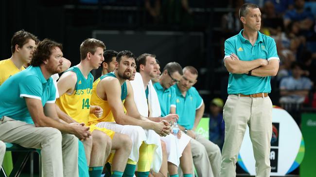 Head coach Andrej Lemanis of Australia and the bench react.