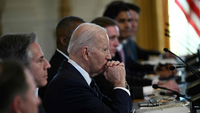 US President Joe Biden looks on during a joint meeting with Polish President Andrzej Duda and Prime Minister Donald Tusk at the White House in Washington. Picture: Brendan Smialowski/AFP