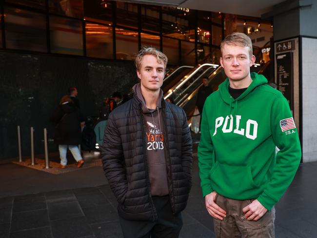 Shoppers Cameron Ogilvie and Tate Van Heemst say the technology is “an invasion of privacy”. Picture: Justin Lloyd