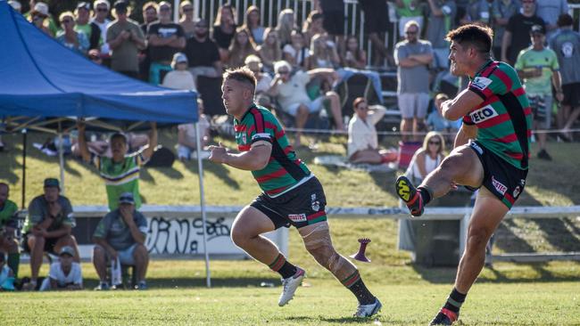 Fullback Oliver Regan kicks the ball off for the Bilambil Jets against the Tweed Coast Raiders during round one of the 2023 Northern Rivers Regional Rugby League (NRRRL) season. Photo: Max Ellis