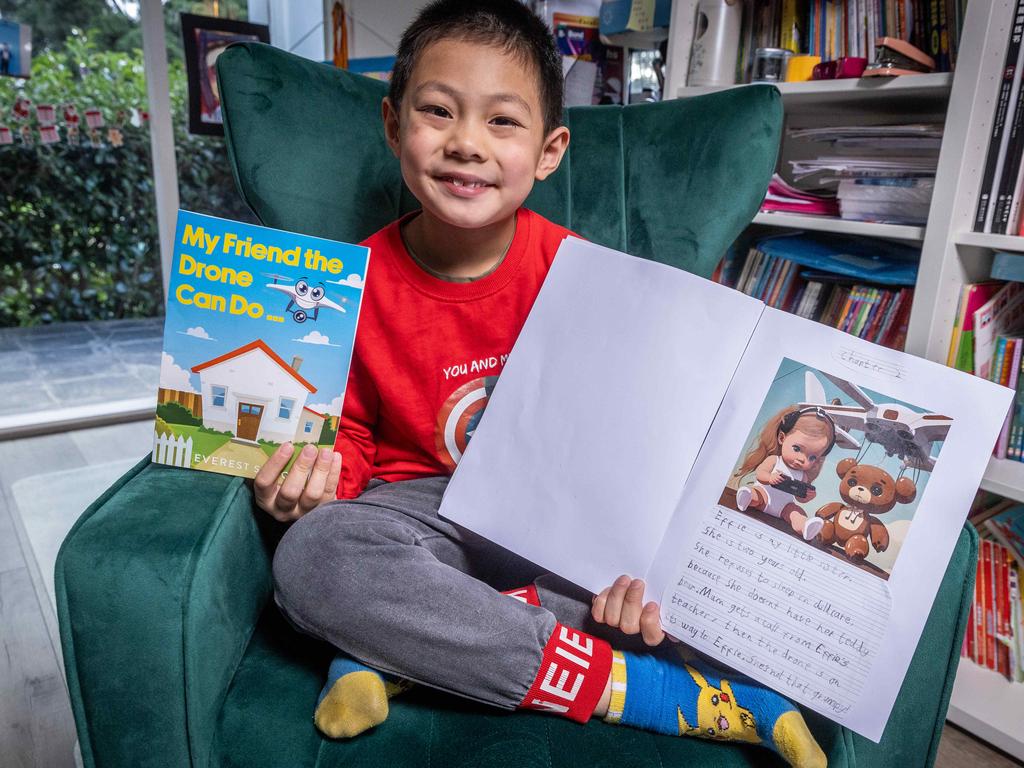 Launch of the 2024 Short Story competition for Kids News. Winner Everest Song, Grade 2 at Serpell Primary School, used a software program called Midjourney to create an image to accompany his short story. Picture: Jake Nowakowski