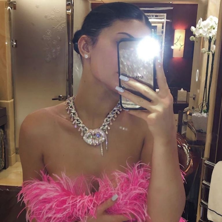 Kylie Jenner models the $22 million necklace her boyfriend Travis Scott gave to her.