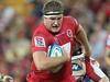  BRISBANE, AUSTRALIA - MAY 19: James Slipper of the Reds is tackled during the round 13 Super Rugby match between the Reds an...