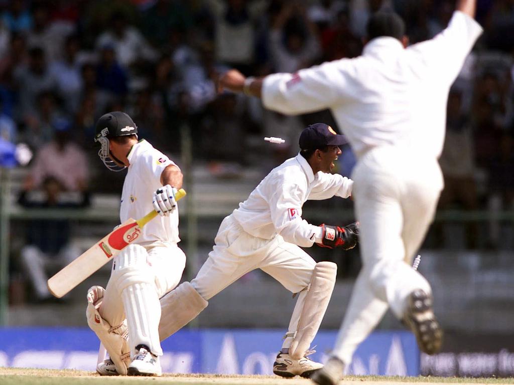 Ricky Ponting is stumped off the bowling of Harbhajan Singh.