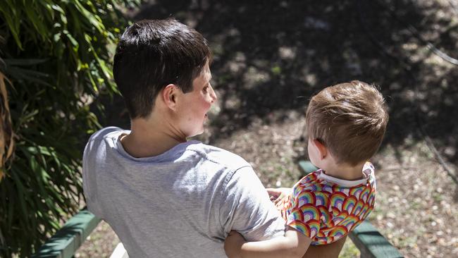 Roy, 38, and Jack, 18 months, love to spend time outside. Picture: Mark Cranitch.