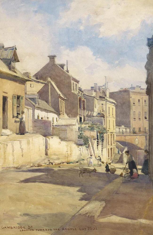 A painting of Cambridge St looking towards the Argyle Cut by Julian Ashton in 1901. Picture: Art Gallery NSW