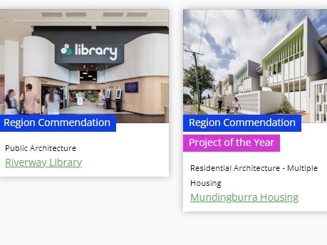 The Project of the Year (Mundingburra) is shaded fuscia and ll commended projects are shaded blue. Picture: Supplied.