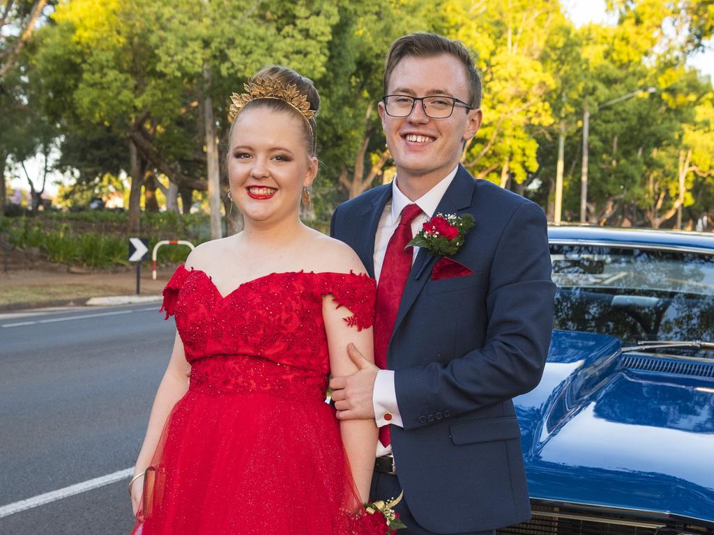 Graduate Caitlin Lang and partner Isaac Williams arrive at Mary MacKillop Catholic College inaugural formal at Cafe Valeta, Thursday, November 19, 2020. Picture: Kevin Farmer