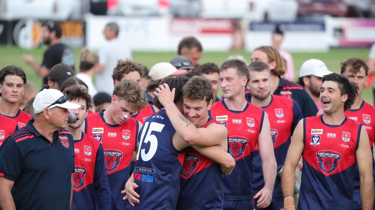 Stephen Walton and Max Ruiter embrace after the win. Picture: Mark Wilson
