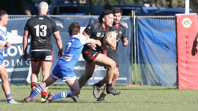 Action gallery of the Tugun Seahawks vs. Mudgeeraba Redbacks rugby league game. Joshua Bukowski. 29 May 2022 Mudgeeraba Picture by Richard Gosling