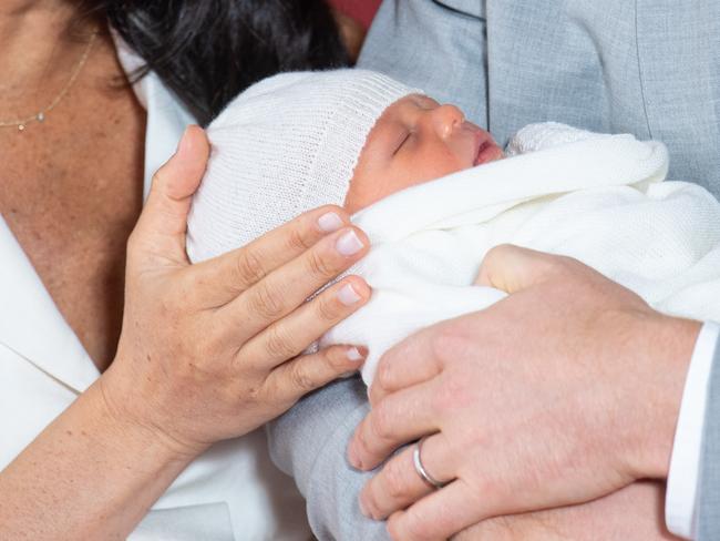 The world’s first glimpse of Archie Harrison Mountbatten-Windsor, the seventh in line to the throne. Picture: Dominic Lipinski/PA Wire