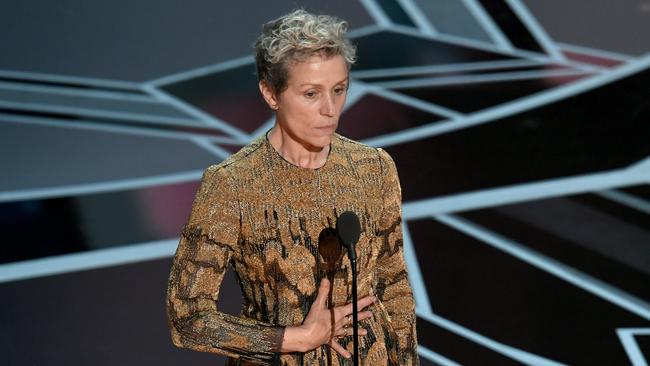 HOLLYWOOD, CA - MARCH 04:  Actor Frances McDormand accepts Best Actress for 'Three Billboards Outside Ebbing, Missouri' onstage during the 90th Annual Academy Awards at the Dolby Theatre at Hollywood & Highland Center on March 4, 2018 in Hollywood, California.  (Photo by Kevin Winter/Getty Images)