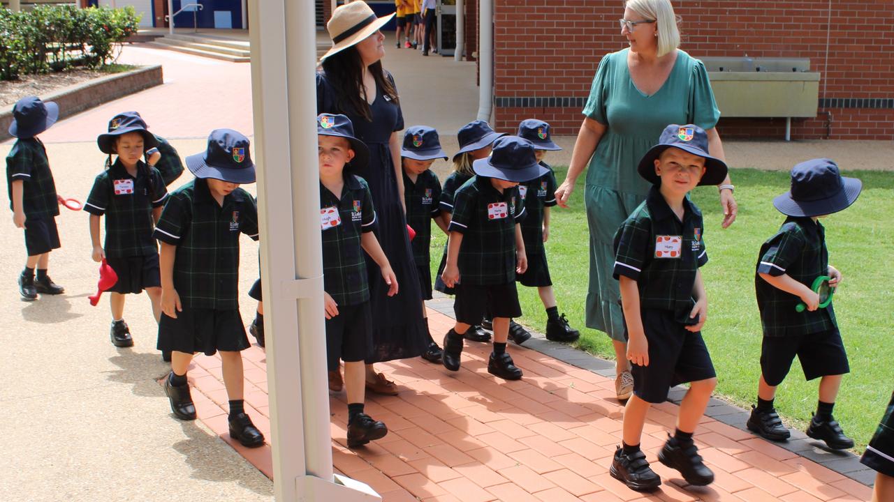 Some St Luke's Anglican School prep students started the day with a treasure hunt, including Madison, Liam, Huey, Nate, Hugh and Teresa.