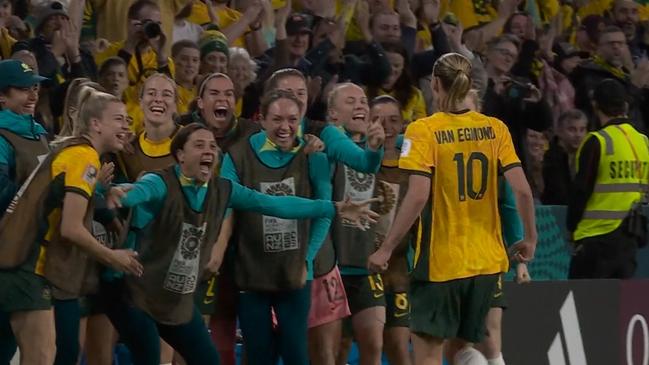 She ran over to celebrate with teammate and captain Sam Kerr.