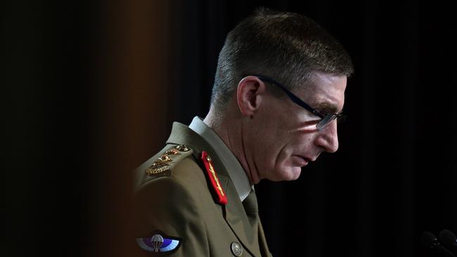 Chief of the Australian Defence Force General Angus Campbell delivers the findings from the Inspector-General of the Australian Defence Force Afghanistan Inquiry. Picture: Getty