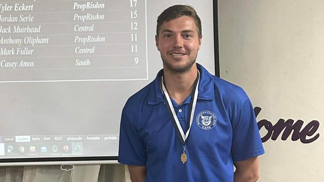 Corey Davey after winning his second consecutive Mail Medal. Picture: Solomontown Football Club