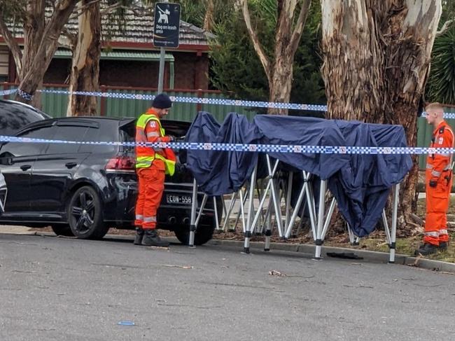 SES at the scene of the abandoned black Volkswagen at Cadiz Pl, Keilor. Picture: Supplied