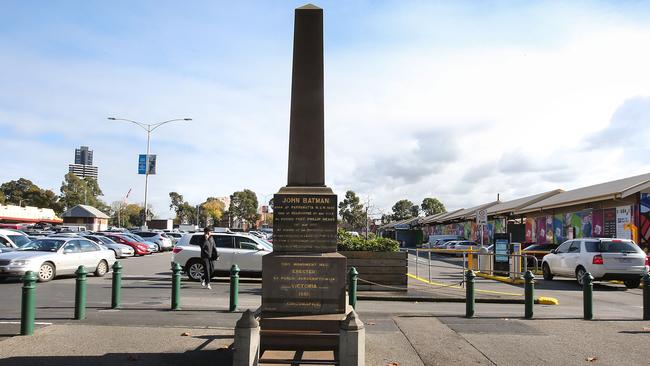 A John Batman monument on the eastern edge of Queen Victoria Market. Picture: Ian Currie