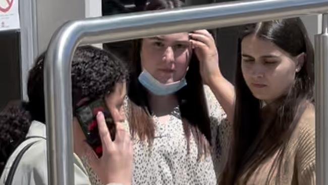 Taylor Milner (left) and Shania Farrell standing outside Penrith Local Court with their lawyer after assaulting a group of girls at Panthers McDonalds in June.