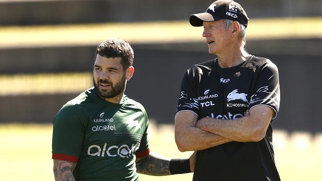 Rabbitohs coach Wayne Bennett (right) has appealed for Souths hierarchy to retain Adam Reynolds. Picture. Phil Hillyard