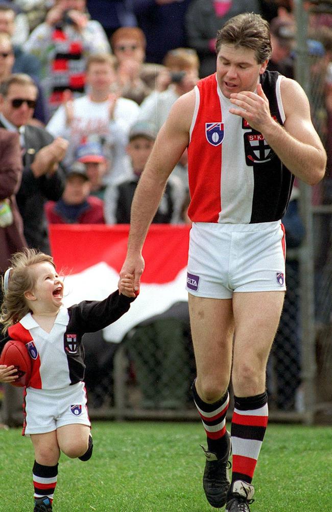 Frawley takes the field for his last game in 1995.