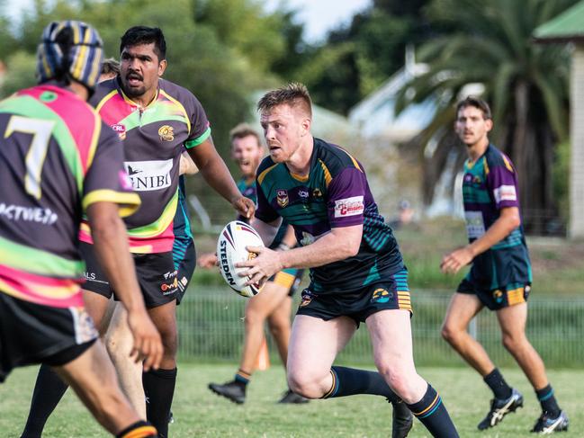 Evans Head hooker Nathan Walmsley shapes to move against Northern United in NRRRL Saturday.