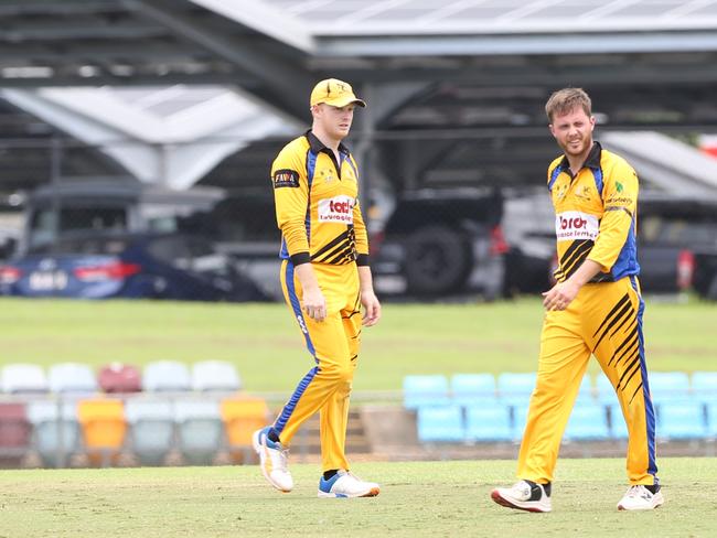 Ben McCartney (l) and Dan Freebody playing for Norths in Cricket Far North first grade. Source: Gyan-Reece Rocha