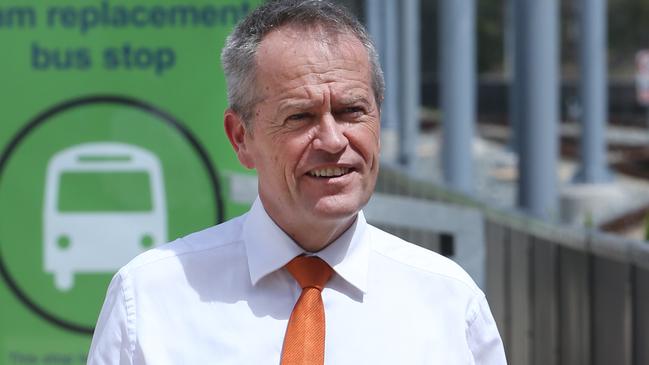 Opposition leader Bill Shorten visiting the Gold Coast at Helensvale light rail station — Labor is talking up heavy rail rather than the trams. Picture: Glenn Hampson.