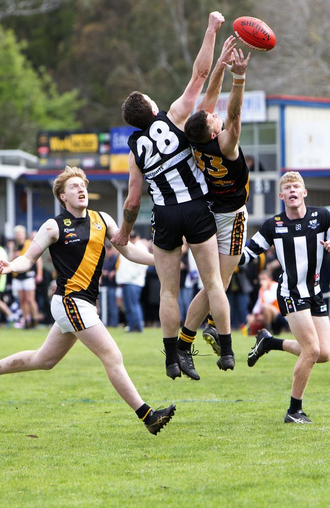 Hahndorf and Lobethal clash in the Hills grand final at Echunga. Picture: Emma Brasier.