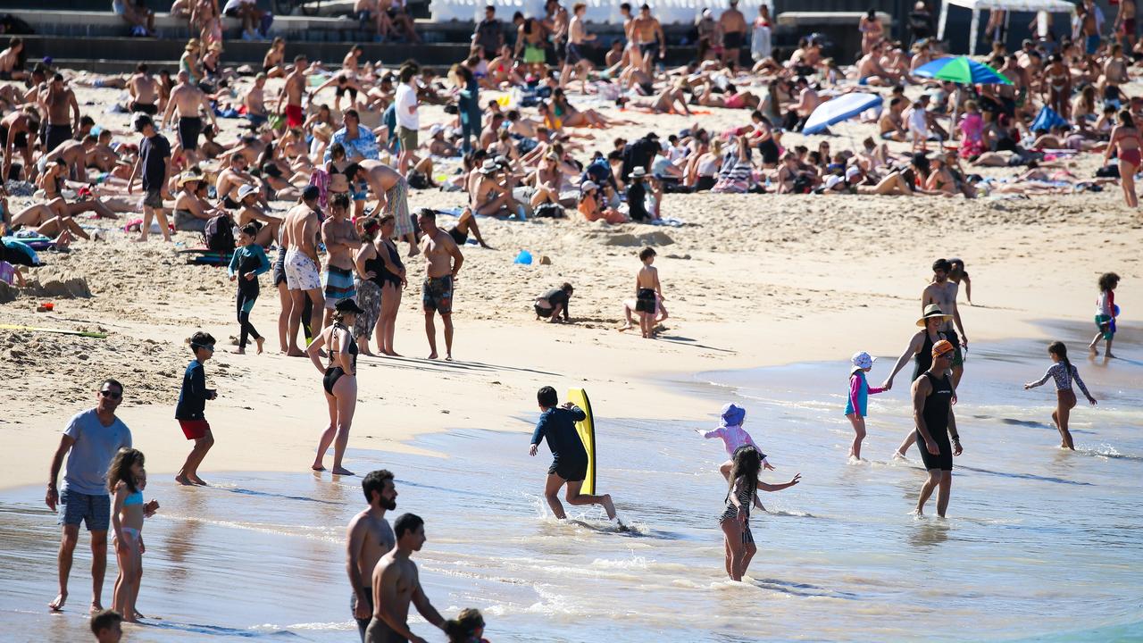 Coogee Beach was packed on Sunday despite being in Covid-19 lockdown. Picture: NCA NewsWire / Gaye Gerard