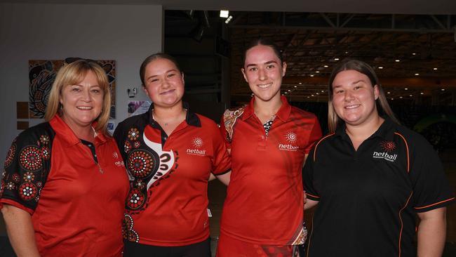 Molly Southam with Lucy Southam, Leanne Southam and Chloe Southam at the 2023 National Netball Championships. Picture: Pema Tamang Pakhrin