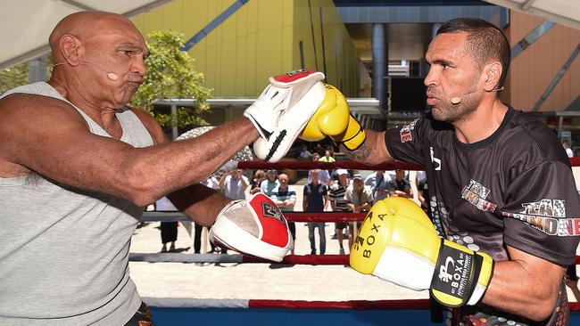 Anthony Mundine trains with his dad and trainer, Tony. Picture: Getty