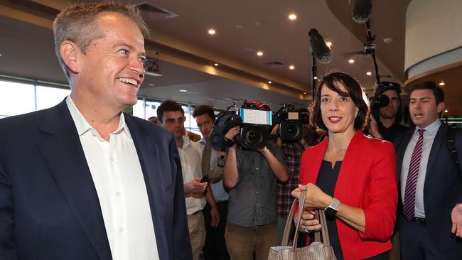 Bill Shorten and Labor Candidate for Dawson Belinda Hassan as she avoids media questions at Harrup Park Country Club in Mackay today. Picture: Kym Smith