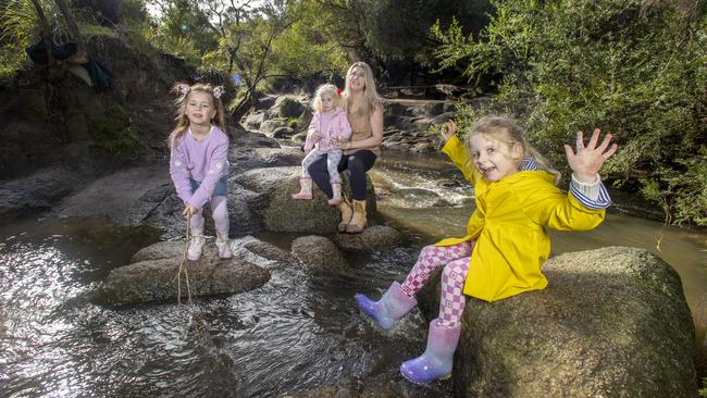 Bush kinder gets kids to be reliant on sticks and rocks for imaginary play. Picture: Alex Coppel