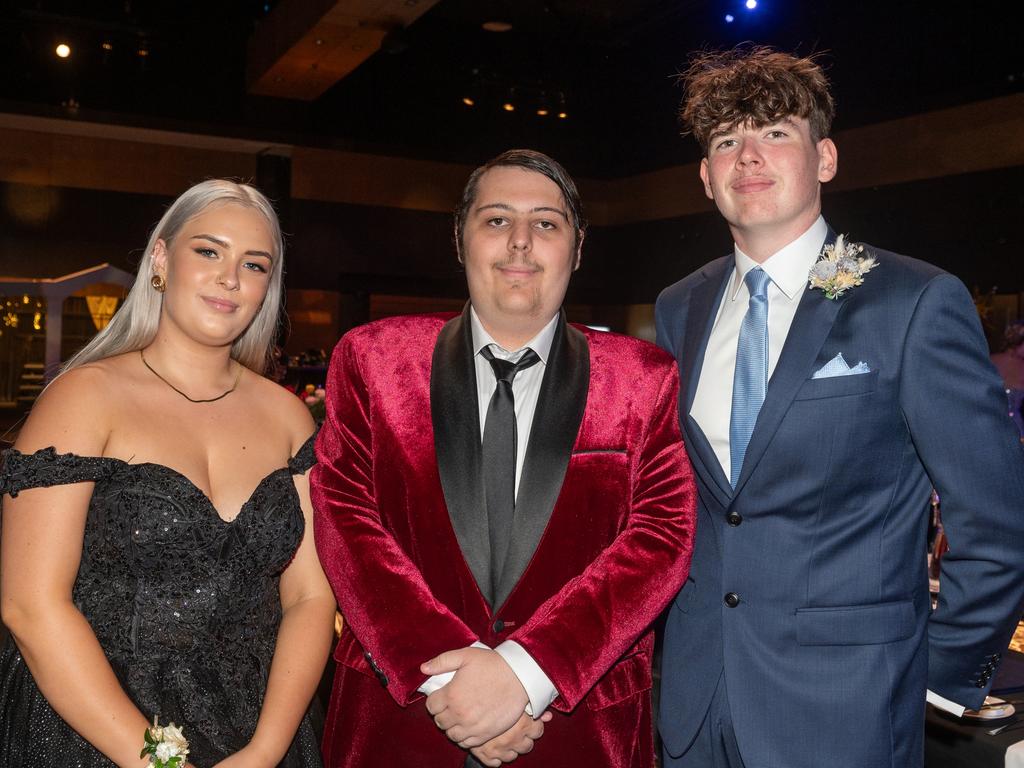 Ella Counsell, Gabriel Barnett-Eyles and James Englert at Mackay Christian College Formal Thursday 14 November 2024 Picture: Michaela Harlow