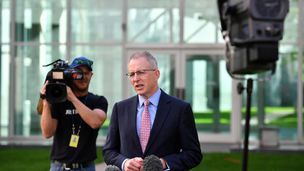 Minister for Communications Paul Fletcher at a press conference at Parliament House in Canberra on Wednesday